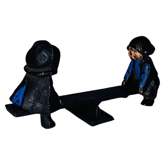 Vintage Cast Iron Amish Boy and Girl on Teeter Totter 1997 John Wright Toy A925 - Picture 1 of 10